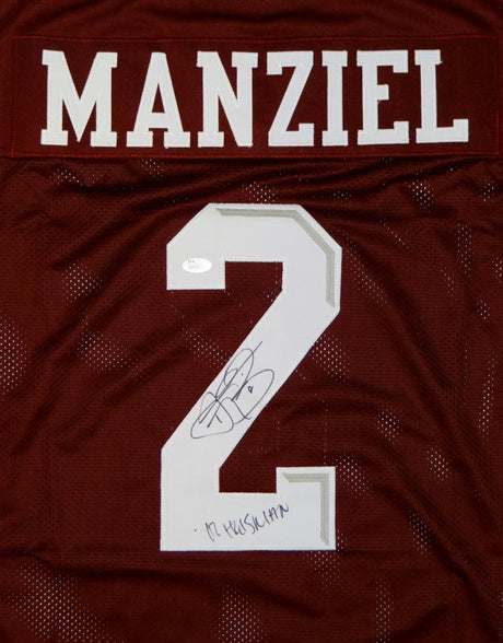 Johnny Manziel Autographed Maroon College Style Jersey W/ Heisman- JSA W Auth