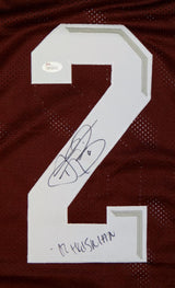 Johnny Manziel Autographed Maroon College Style Jersey W/ Heisman- JSA W Auth