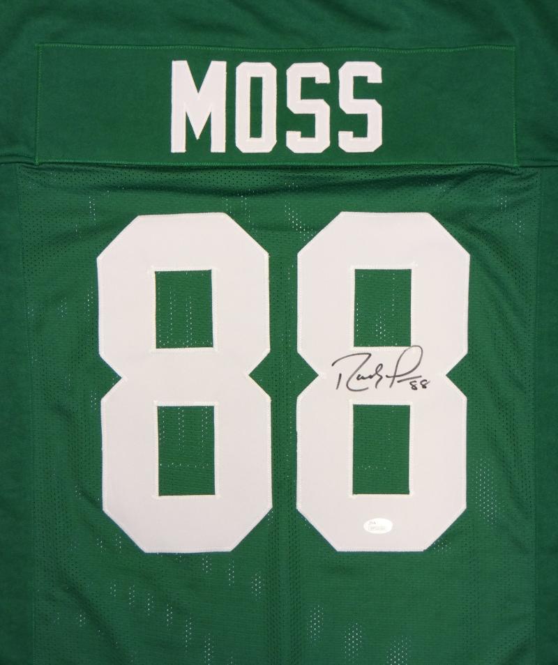 Randy Moss Autographed Green College Style Jersey- JSA Witnessed Auth