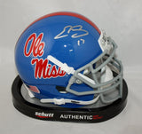 Evan Engram Autographed Ole Miss Rebels LT Blue Schutt Mini Helmet- JSA Auth