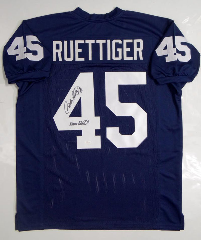 Rudy Ruettiger Autographed Never Quit Navy Blue College Style Jersey- JSA W Auth Image 1