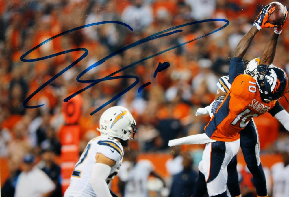 Emmanuel Sanders Autographed Broncos 8x10 Leap for Ball  Photo- JSA Witness Auth Image 2