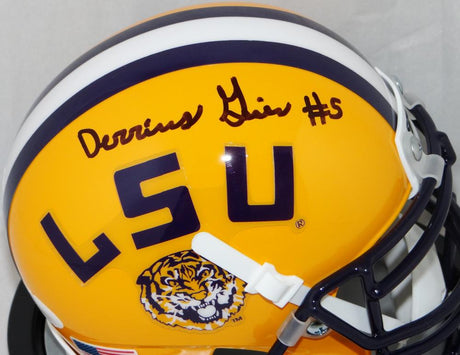 Derrius Guice Autographed LSU Tigers Yellow Schutt Mini Helmet- JSA W Auth *Black