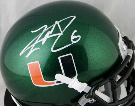 Lamar Miller Autographed Miami Hurricanes Green Schutt Mini Helmet- JSA W Auth *Black