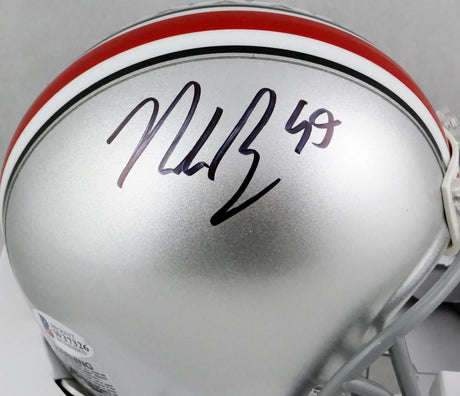 Nick Bosa Autographed Ohio State Buckeyes Silver Mini Helmet- Beckett Auth *Black