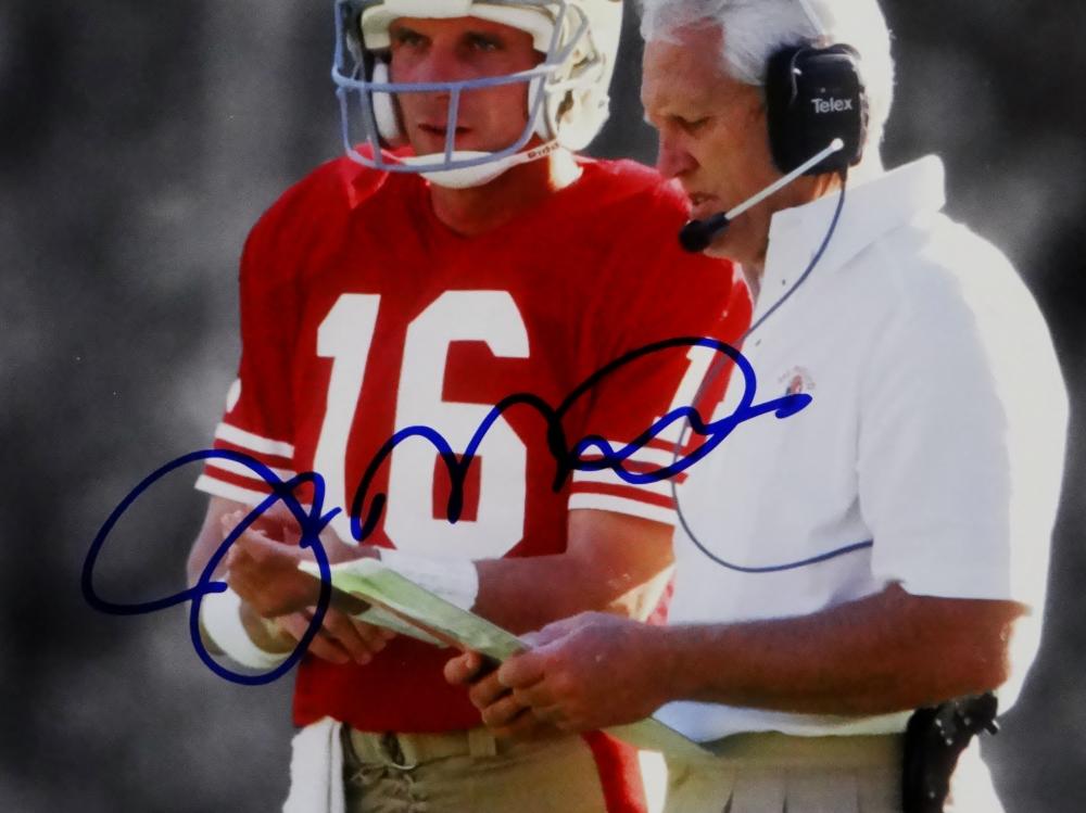 Joe Montana Signed San Francisco 49ers 8x10 Photo W/ Walsh- Beckett W Auth *Blue