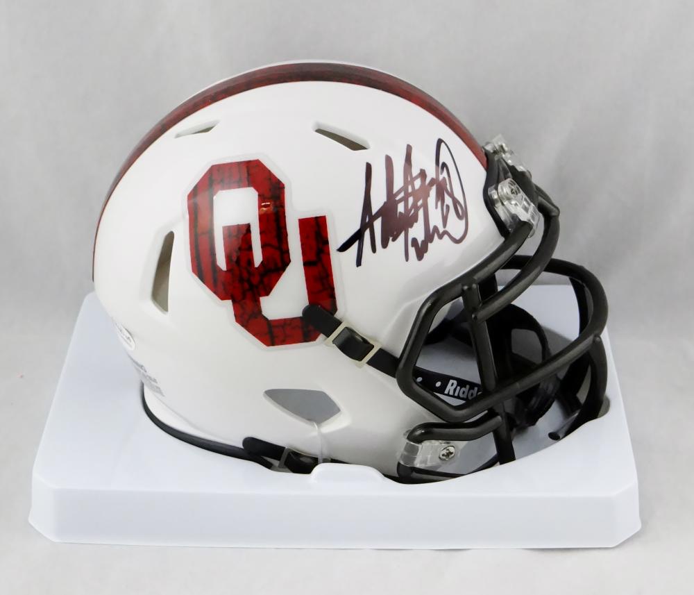 Adrian Peterson Autographed Oklahoma Sooners BTW Mini Helmet - Beckett Auth *Black