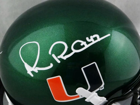 Michael Irvin Autographed Miami Hurricanes Green Schutt Mini Helmet- JSA W Auth *White