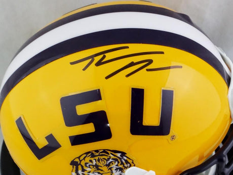 Thaddeus Moss Autographed LSU Tigers Yellow Schutt Mini Helmet - Beckett W Auth *Black