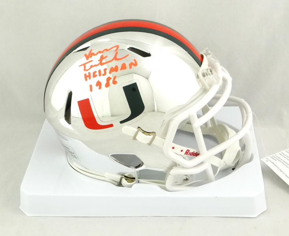 Vinny Testaverde Autographed Miami Hurricanes Chrome Speed Mini Helmet w/ Insc- JSA W Auth *Orange