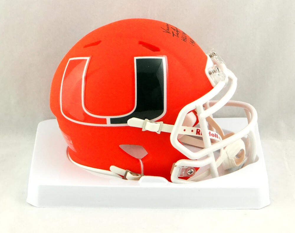 Vinny Testaverde Autographed Miami Hurricanes AMP Speed Mini Helmet w/ Insc- JSA W Auth *Black