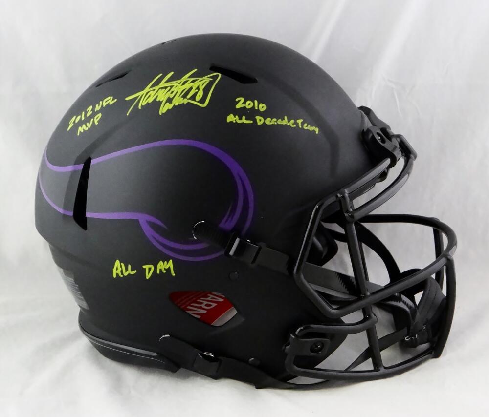 Adrian Peterson Autographed Minnesota Vikings F/S Eclipse Speed Authentic Helmet w/ 3 Insc- Beckett W Auth *Yellow