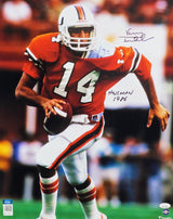 Vinny Testaverde Autographed Miami Hurricanes 16x20 Running FP Photo w/ Heisman - JSA W Auth *Black