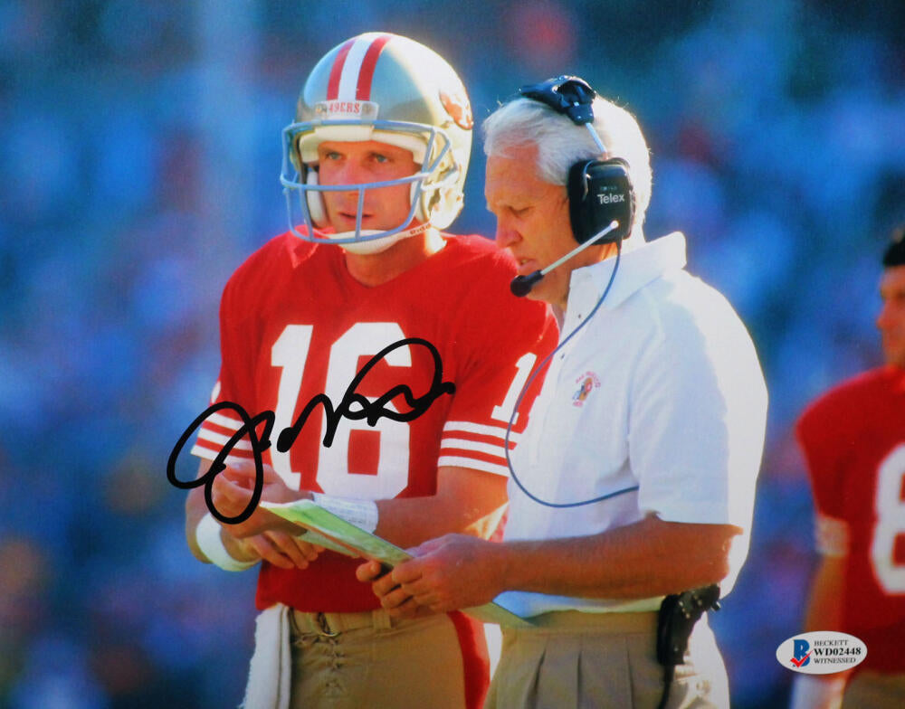 Joe Montana Signed San Francisco 49ers 8x10 Photo W/ Walsh- Beckett Witness *Black