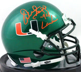 Warren Sapp Autographed Miami Hurricanes Green Mini Helmet w/ Insc - Beckett Witness *Orange