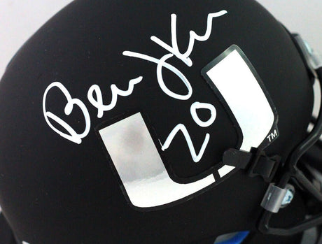 Bernie Kosar Autographed Miami Hurricanes Black Schutt Mini Helmet- Beckett Witness *White