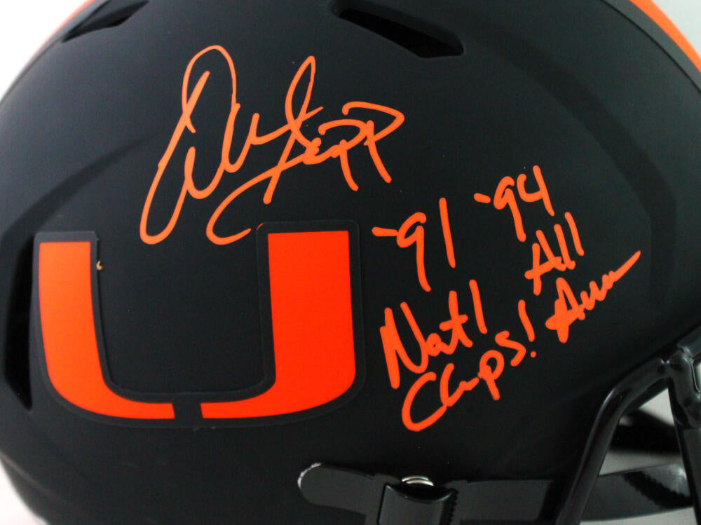 Warren Sapp Signed Miami Hurricanes Authentic Eclipse Speed FS Helmet 2Insc-Beckett W*Orange Image 2