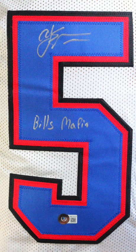 AJ Epenesa Autographed White Pro Style Jersey w/ Bills Mafia- Beckett W *Silver