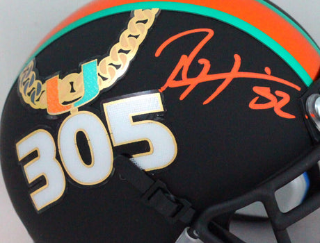 Ray Lewis Autographed Miami Hurricanes "305" Schutt Mini Helmet- Beckett W Auth *Orange