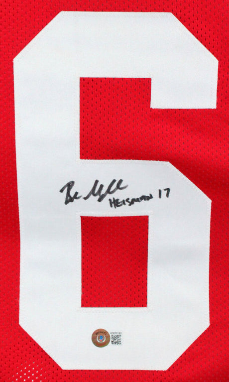 Baker Mayfield Autographed Red College Style Jersey W/Heisman 17- Beckett W *Black