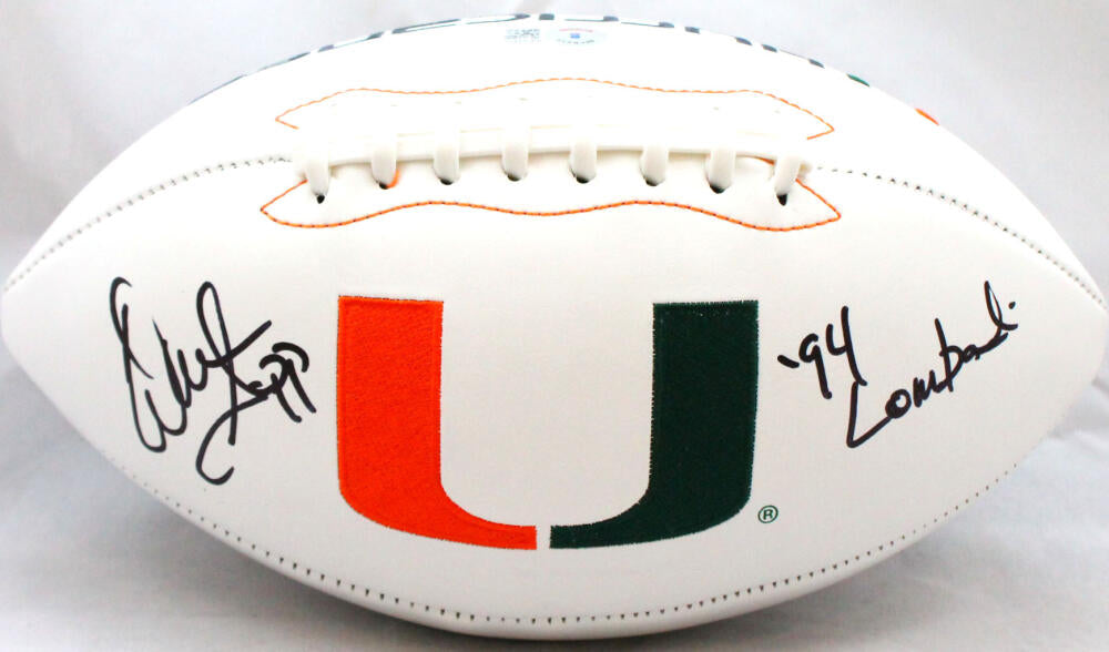 Warren Sapp Autographed Miami Hurricanes Logo Football w/ 94 Lombardi-Beckett W Hologram