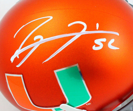 Ray Lewis Autographed Miami Hurricanes Orange Schutt Mini Helmet- Beckett W Hologram *White