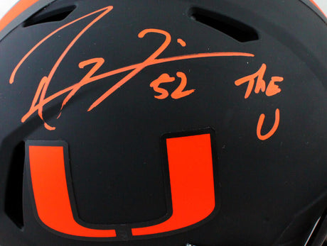 Ray Lewis Autographed Miami Hurricanes F/S Eclipse Speed Authentic Helmet w/ Insc- BA W Holo *Orange