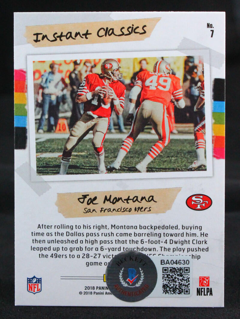 2018 Panini Classics #7 Joe Montana San Francisco 49ers Autograph Beckett Authenticated