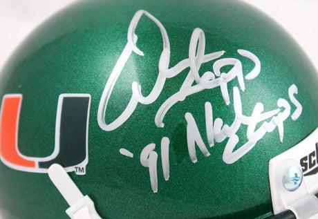 Warren Sapp Autographed Miami Hurricanes Schutt Mini Helmet w/insc.-Beckett W Hologram *Silver Image 2