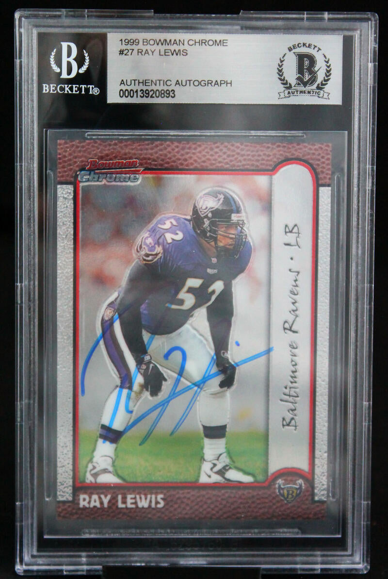 1999 Bowman Chrome #27 Ray Lewis Auto Baltimore Ravens Autograph Beckett Auth Image 1