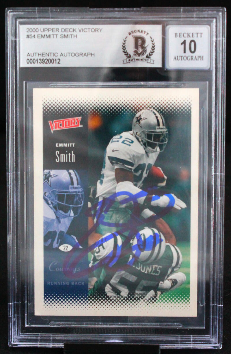 2000 Upper Deck Victory #54 Emmitt Smith Auto Dallas Cowboys BAS Autograph 10  Image 1