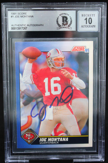 1991 Score #1 Joe Montana Auto San Francisco 49ers BAS Autograph 10  Image 1