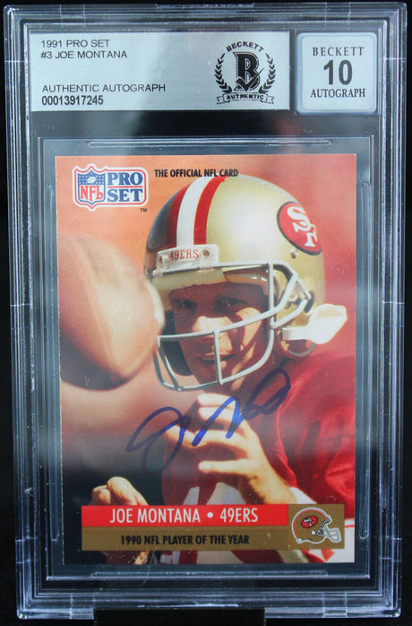 1991 Pro Set #3 Joe Montana Auto San Francisco 49ers BAS Autograph 10  Image 1