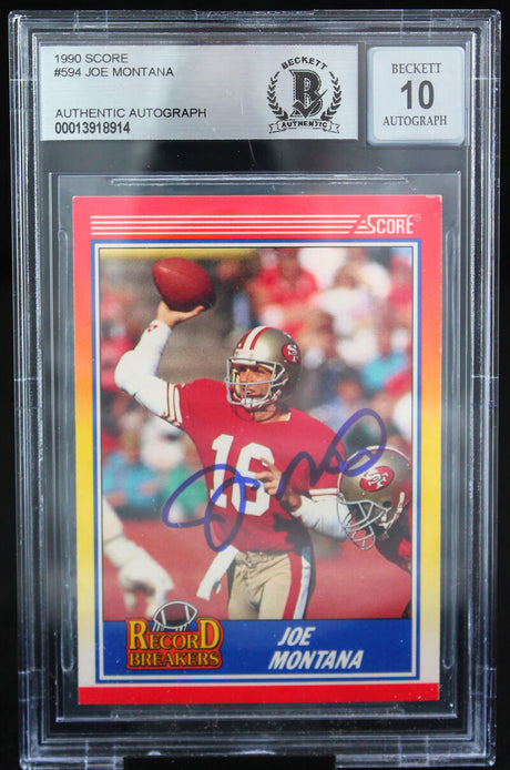 1990 Score #594 Joe Montana Auto San Francisco 49ers BAS Autograph 10  Image 1