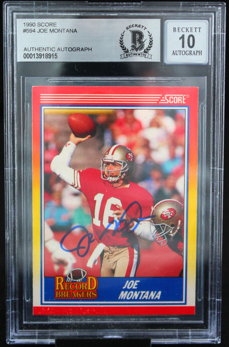 1990 Score #594 Joe Montana Auto San Francisco 49ers BAS Autograph 10  Image 1