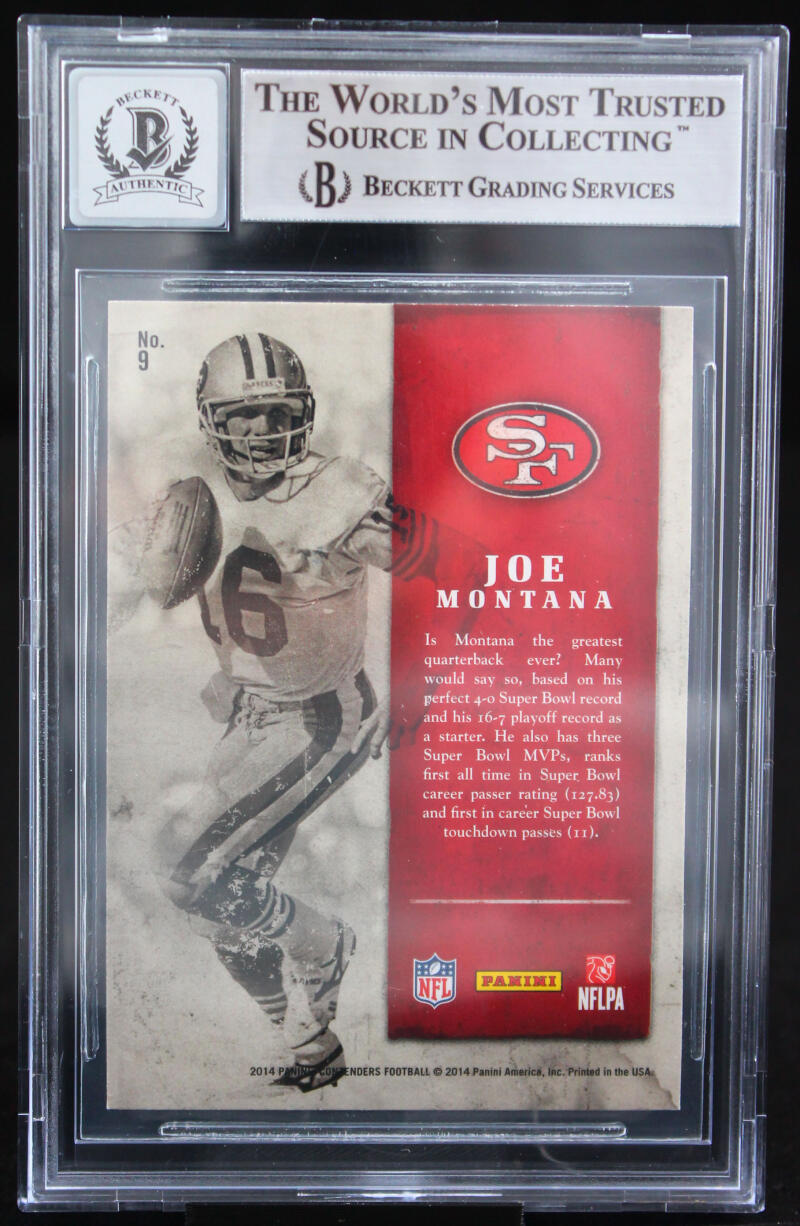 2014 Panini Contenders Legendary #9 Joe Montana Auto SF 49ers BAS Autograph 10  Image 2