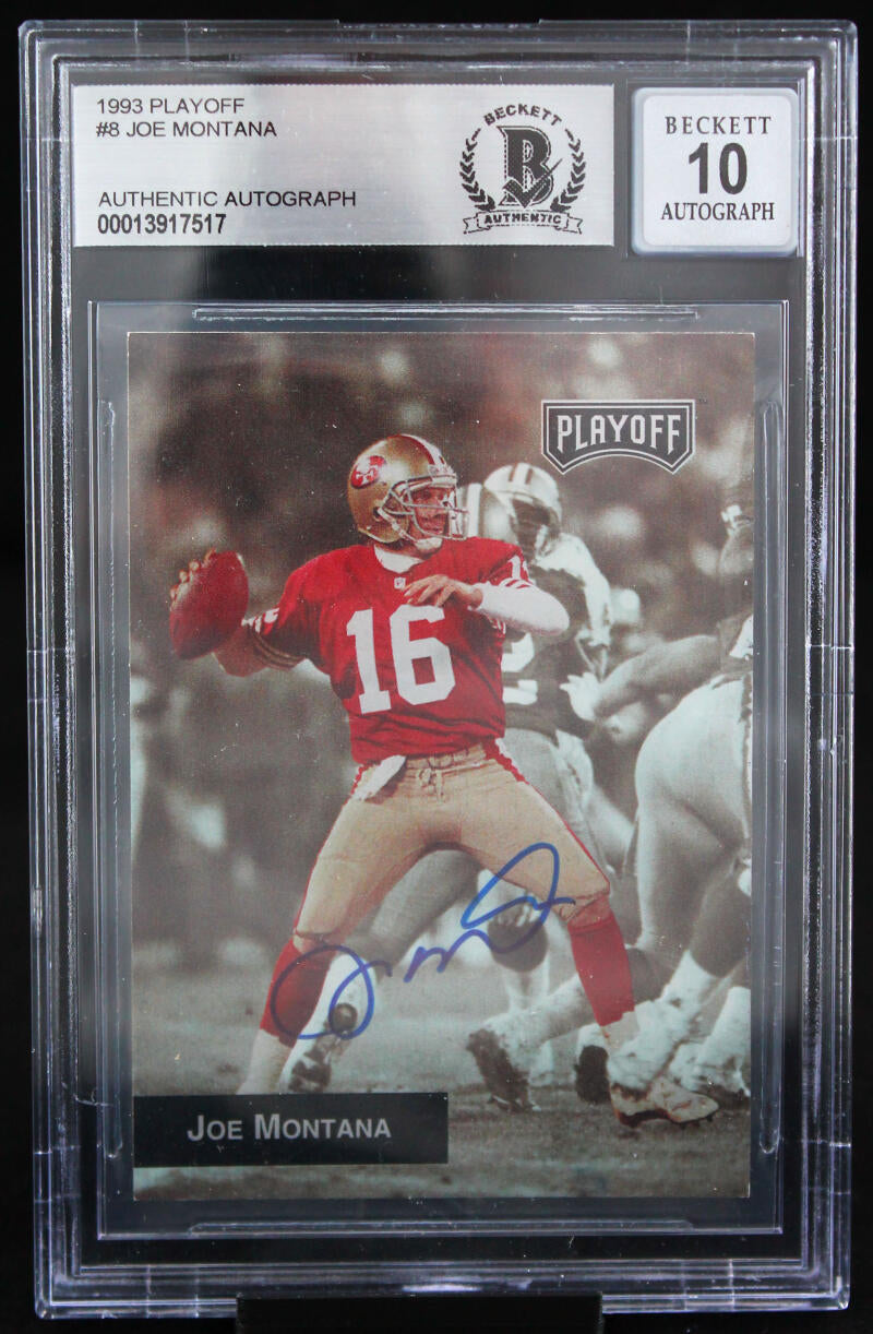 1993 Playoff #8 Joe Montana Auto San Francisco 49ers BAS Autograph 10  Image 1