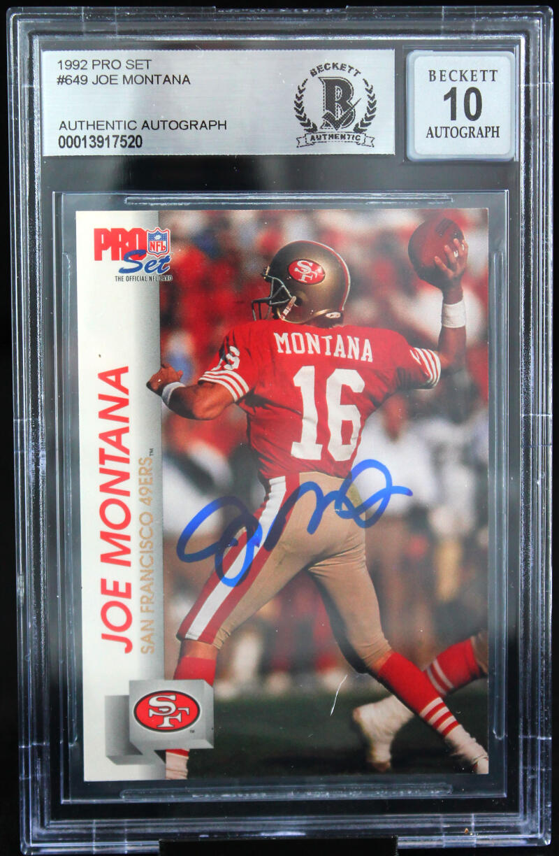 1992 Pro Set #649 Joe Montana Auto San Francisco 49ers BAS Autograph 10  Image 1