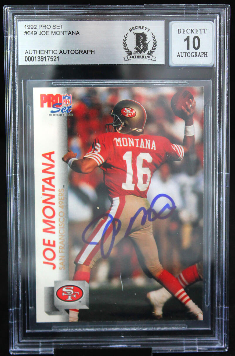 1992 Pro Set #649 Joe Montana Auto San Francisco 49ers BAS Autograph 10  Image 1