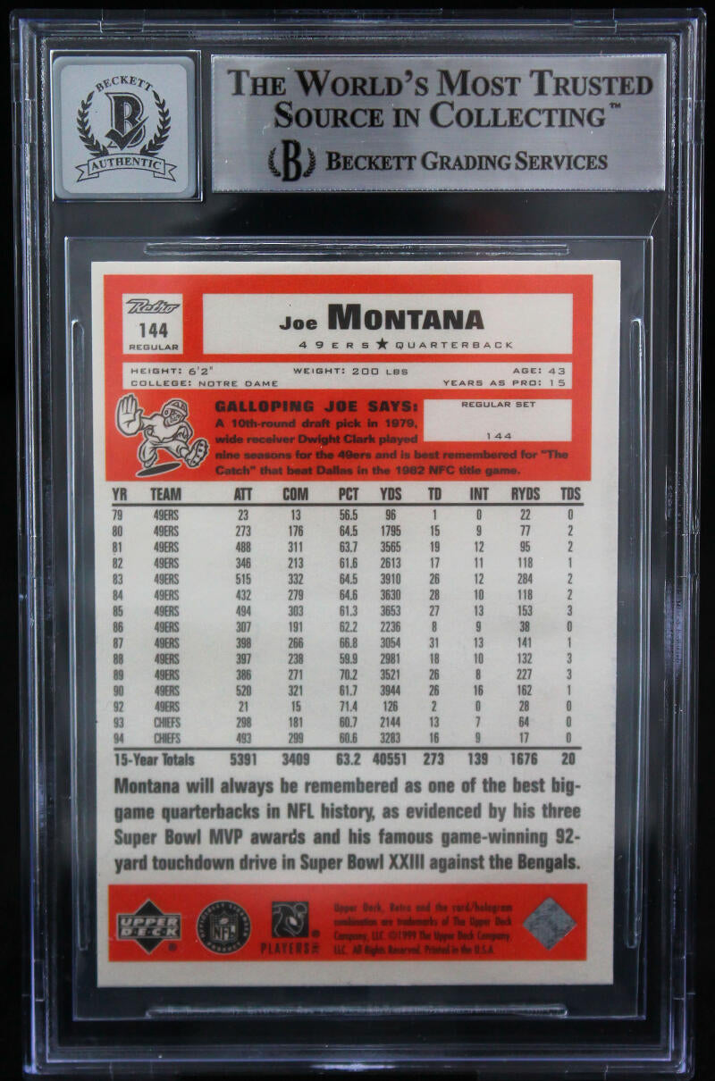 1999 Upper Deck Retro #144 Joe Montana Auto SF 49ers BAS Autograph 10  Image 2