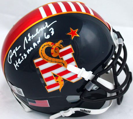 Roger Staubach Signed Navy Midshipmen Don't Tread On Me Mini Helmet w/Heisman-Beckett W Hologram *White Image 1