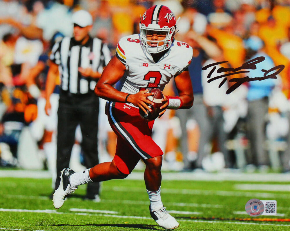 Taulia Tagovailoa Autographed Maryland Terps 8x10 Passing Photo-Beckett W Hologram *Black Image 1