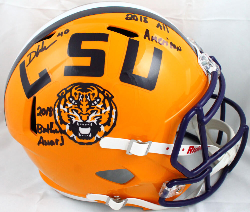 Devin White Autographed LSU Tigers F/S Speed Helmet w/2 Insc.-Beckett W Hologram *Black Image 1