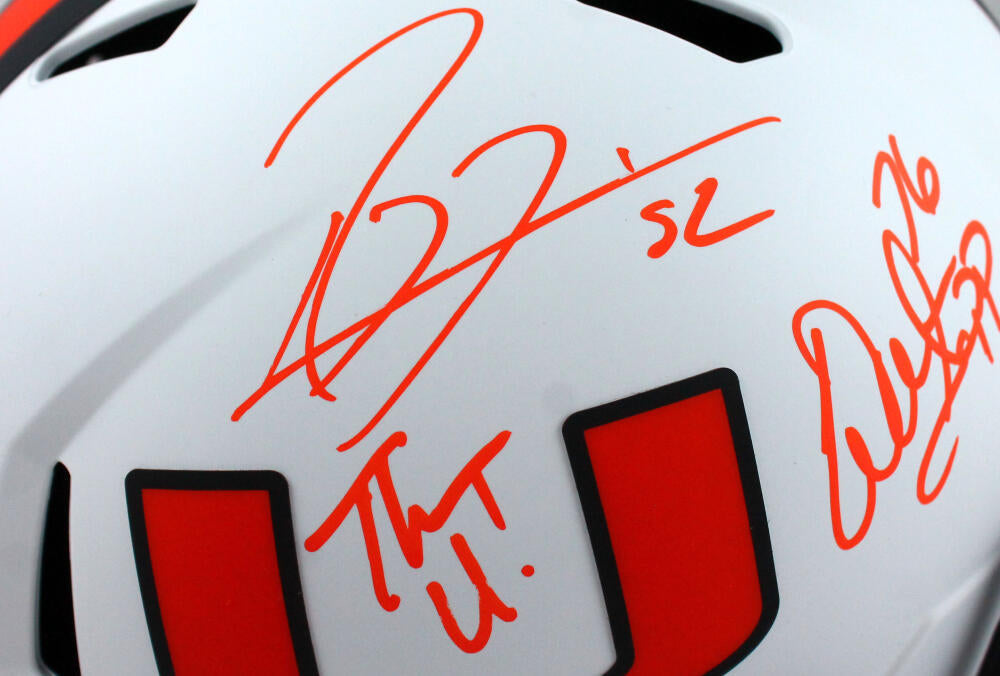 Ray Lewis/Frank Gore/Warren Sapp Autographed Miami Hurricanes F/S Lunar Speed Helmet-Beckett W Hologram *Orange Image 2