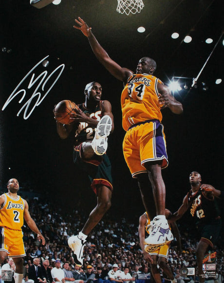 Shaquille O'Neal Autographed LA Lakers 16x20 Block FP Photo-Beckett W Hologram *White Image 1