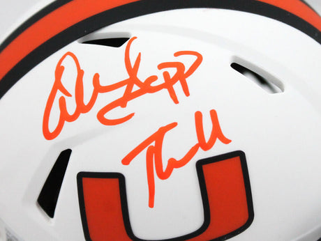 Warren Sapp Autographed Miami Hurricanes Lunar Speed Mini Helmet w/The U-Beckett W Hologram *Orange Image 2