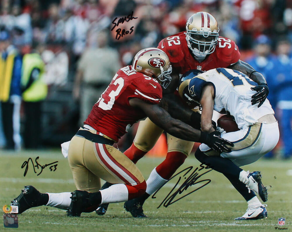 Patrick Willis NaVorro Bowman Autographed San Francisco 49ers 16x20 Photo w/Smash Bros -Beckett W Hologram *Black Image 1