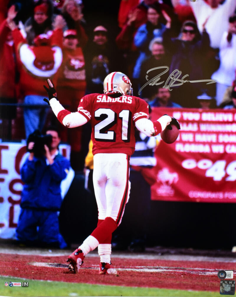 Deion Sanders Autographed 49ers 16x20 Back TD HM Photo- Beckett W Hologram *Silver Image 1