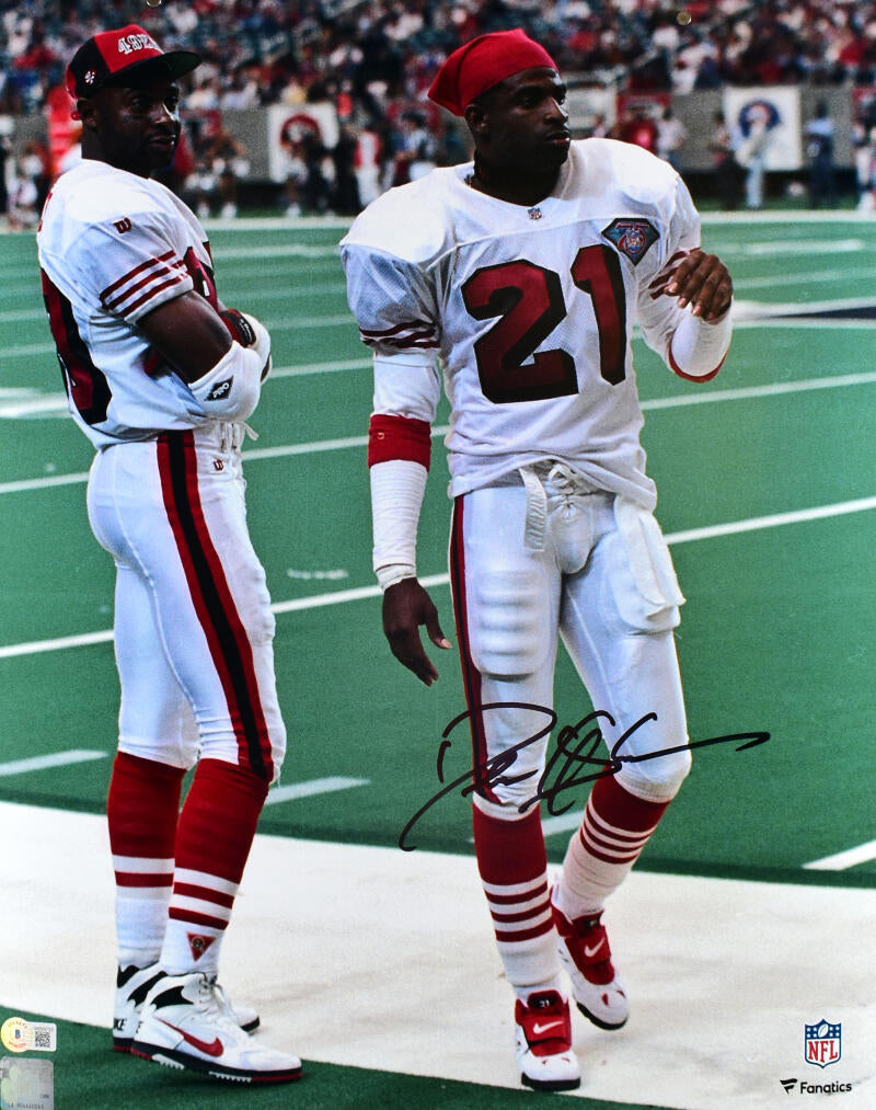 Deion Sanders Autographed 49ers 16x20 Sideline Photo- Beckett W Hologram *Black Image 1