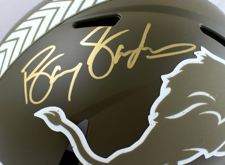 Barry Sanders Autographed Lions Salute to Service Speed Authentic Helmet-Beckett W Hologram *Gold Image 2